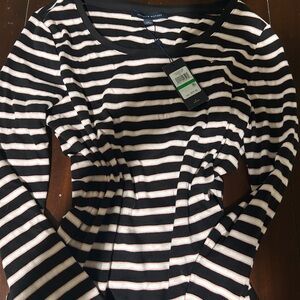 Tommy Hilfiger Black and White Fitted Long Sleeve Tee